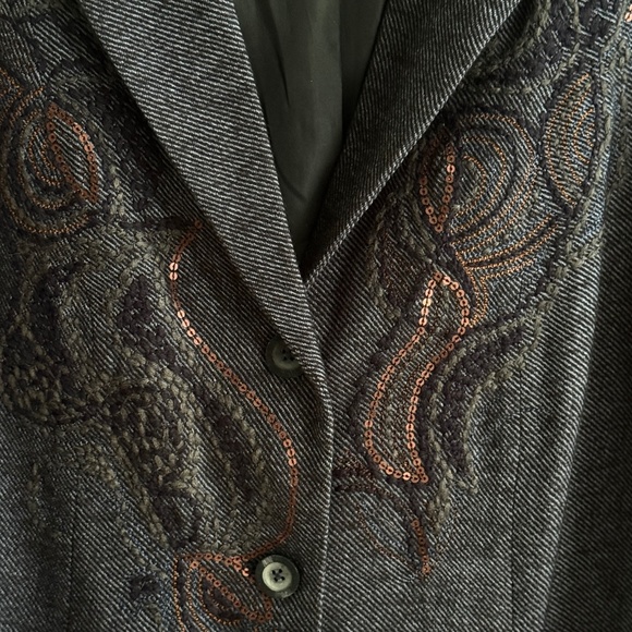 Coldwater Creek Embroidered Indigo Wool Paisley Art Blazer Size W18 - Picture 4 of 10